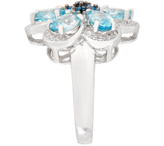 Six Petal Flower Topaz & Zircon Statement Ring, Sterling Silver, Size 10
