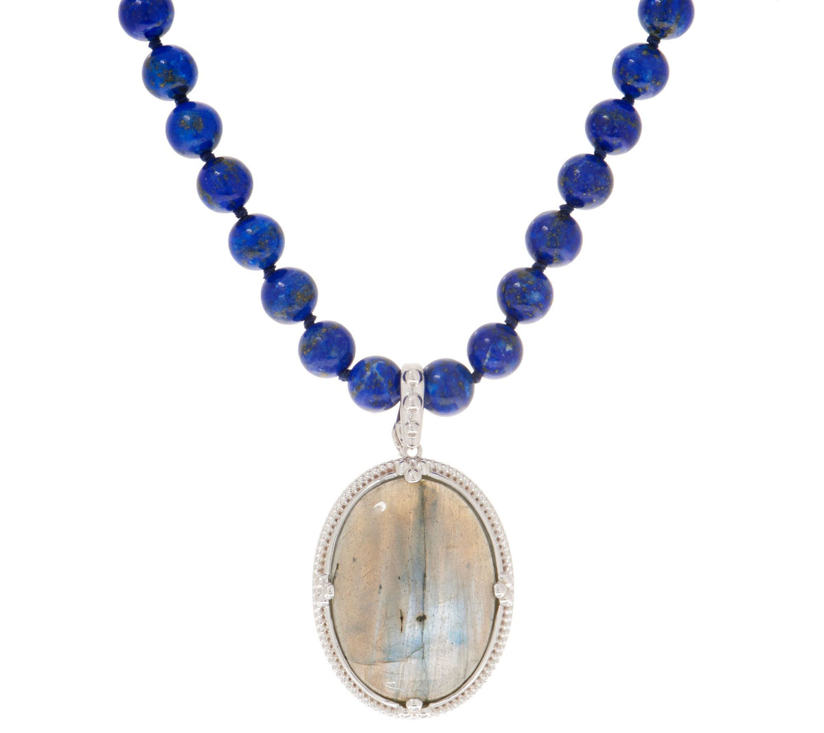 Opaque Gemstone Bead & Cabochon Neck lace & Enhancer Set Sterling Silver