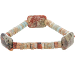 Rectangular & Nugget Jasper Bead Stretch Bracelet Sterling, Size 6-3/4"