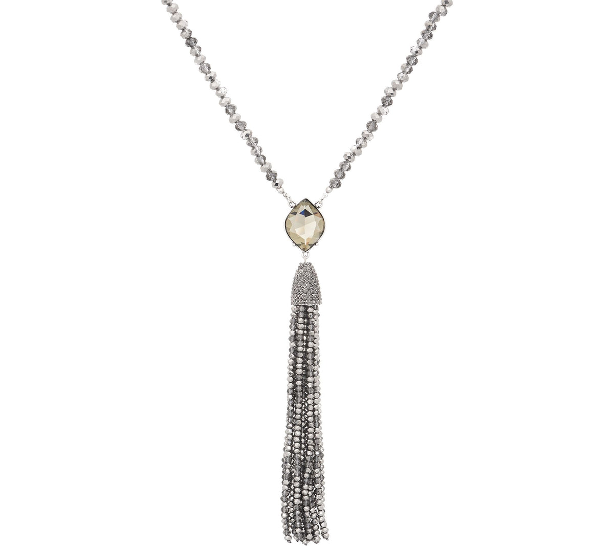 Joan Rivers Crystal Tassel 29" Necklace w/ 3" Extender Smoke: antiqued silvertone