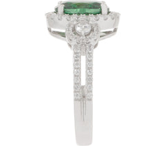 Diamonique Sterling Silver Emarald Halo Ring, Size 5
