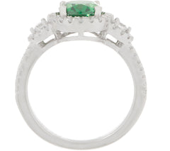 Diamonique Sterling Silver Emarald Halo Ring, Size 5