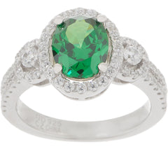 Diamonique Sterling Silver Emarald Halo Ring, Size 5