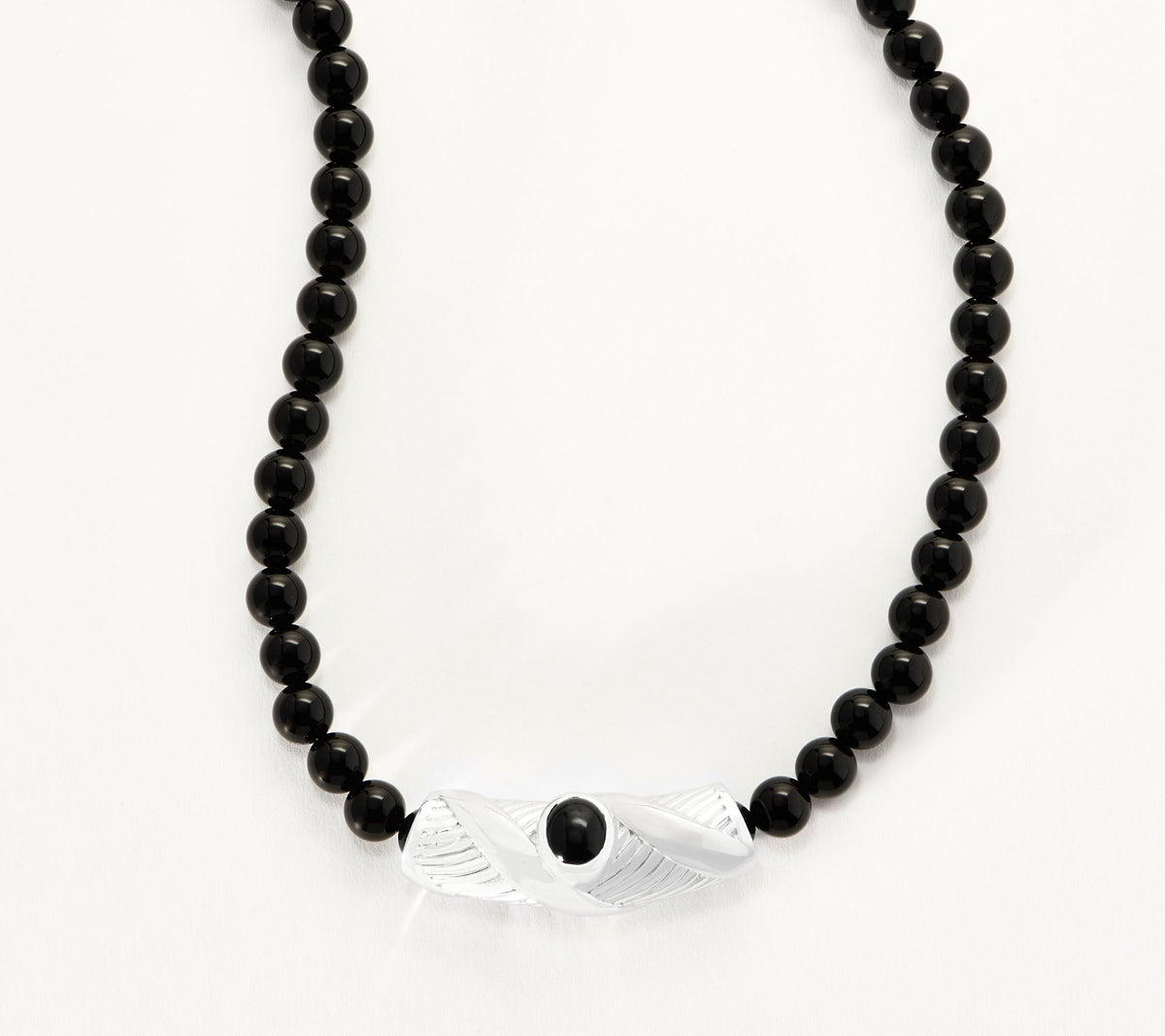 Sterling Silver Gemstone Onyx Bead Statement Necklace