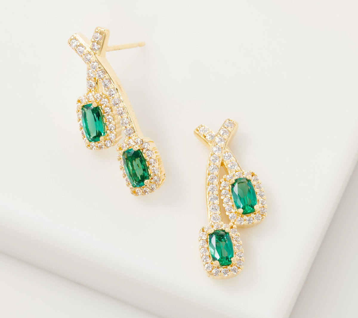 Diamonique Simulated Green Emerald Earrings, Sterling Silver, Yellow