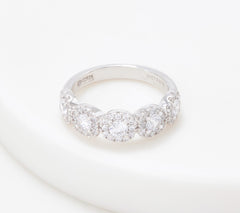 Diamonique Sterling Silver 5 Round Cut Stone w/ Halo Ring, Size 8