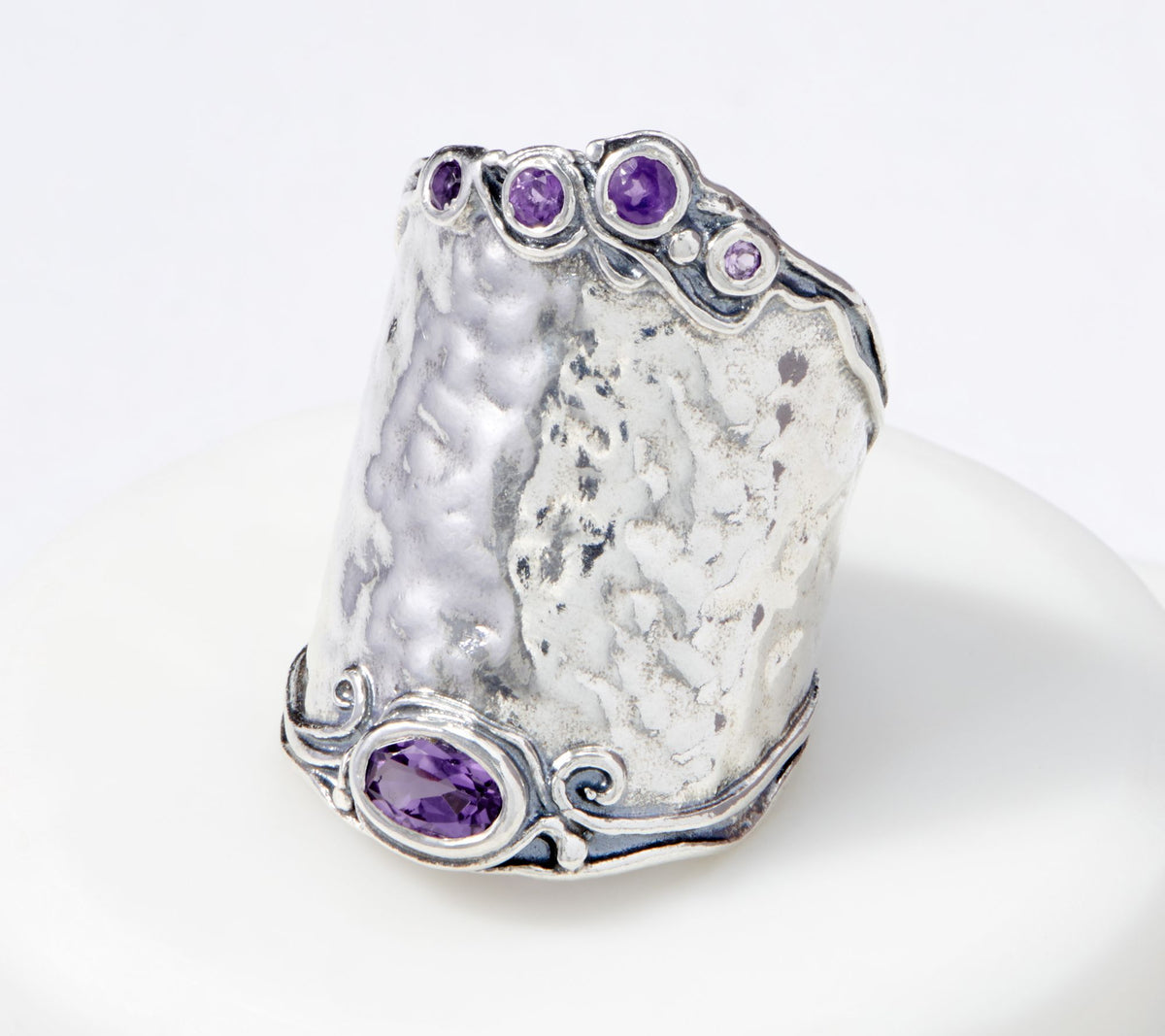 Or Paz Sterling Silver Bold Graduated Hammered Amethyst Ring, Size 6