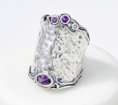Or Paz Sterling Silver Bold Graduated Hammered Amethyst Ring, Size 6