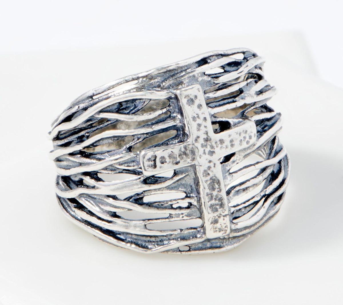 Or Paz Sterling Silver Wire-Wrapped Cross Band Ring, Size 8