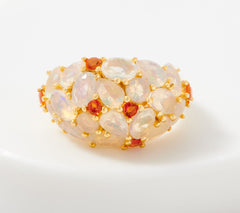 Ethiopian & Fire Opal Sterling Silver Goldclad Cluster Dome Ring Size 9