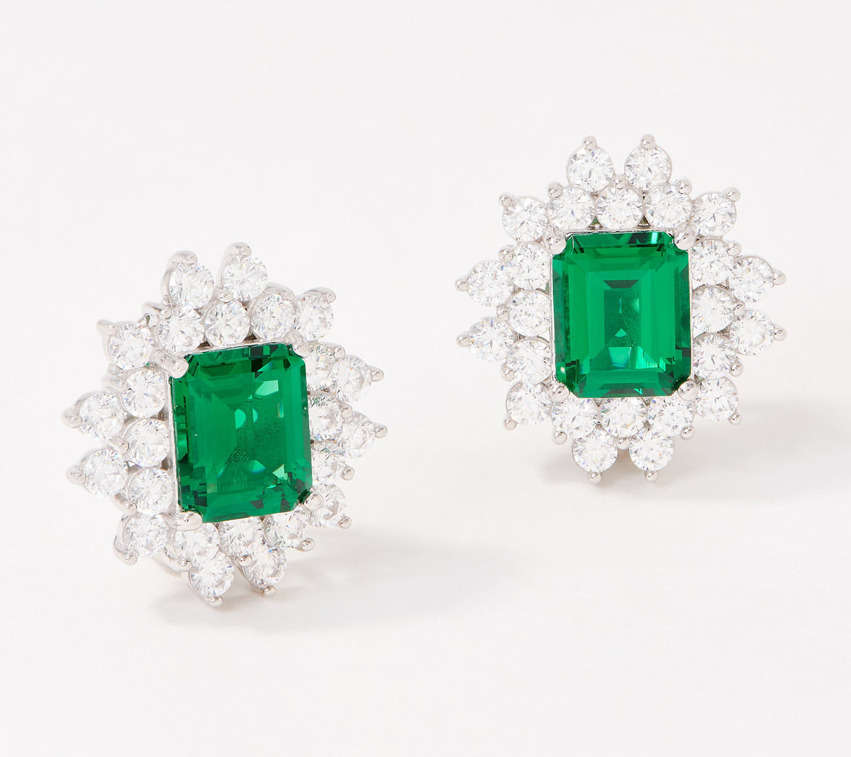 TOVA DMQ Simulated Emerald Earrings, Sterling Silver, Clip-On