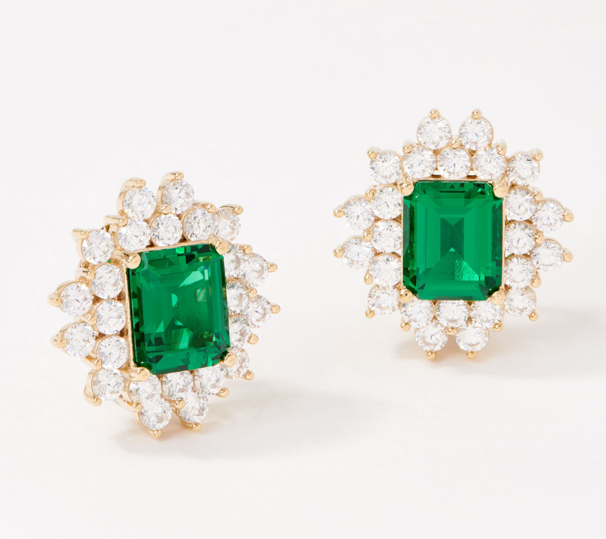 TOVA DMQ Simulated Emerald Earrings, Sterling Silver, Goldtone