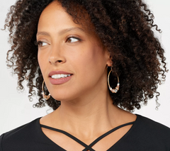 Susan Graver Front Facing Faceted Hematite Hoop Goldtone Earrings