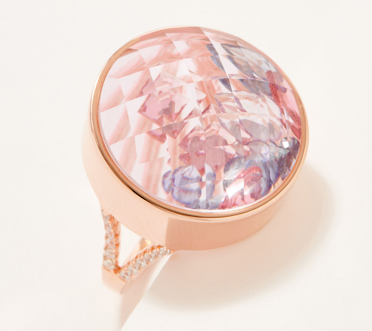 Diamonique  Sterling Silver Roseclad Kaleidoscope Floating Stone Ring,Size 4