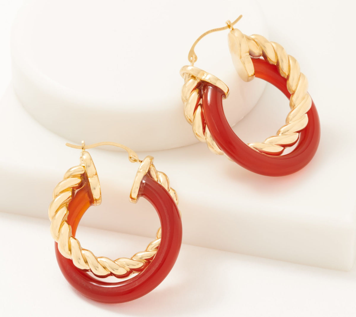 Adorna 14K Gold Electroform Red Carnelian Hoop Earrings 1" (QVC $77)