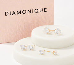 Diamonique 100 Facet Set of 3 Graduated Studs 14K Yellow Gold