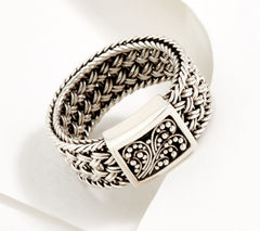 Lois Hill Sterling Silver Granulation Textile Weave Station Ring, Size 8