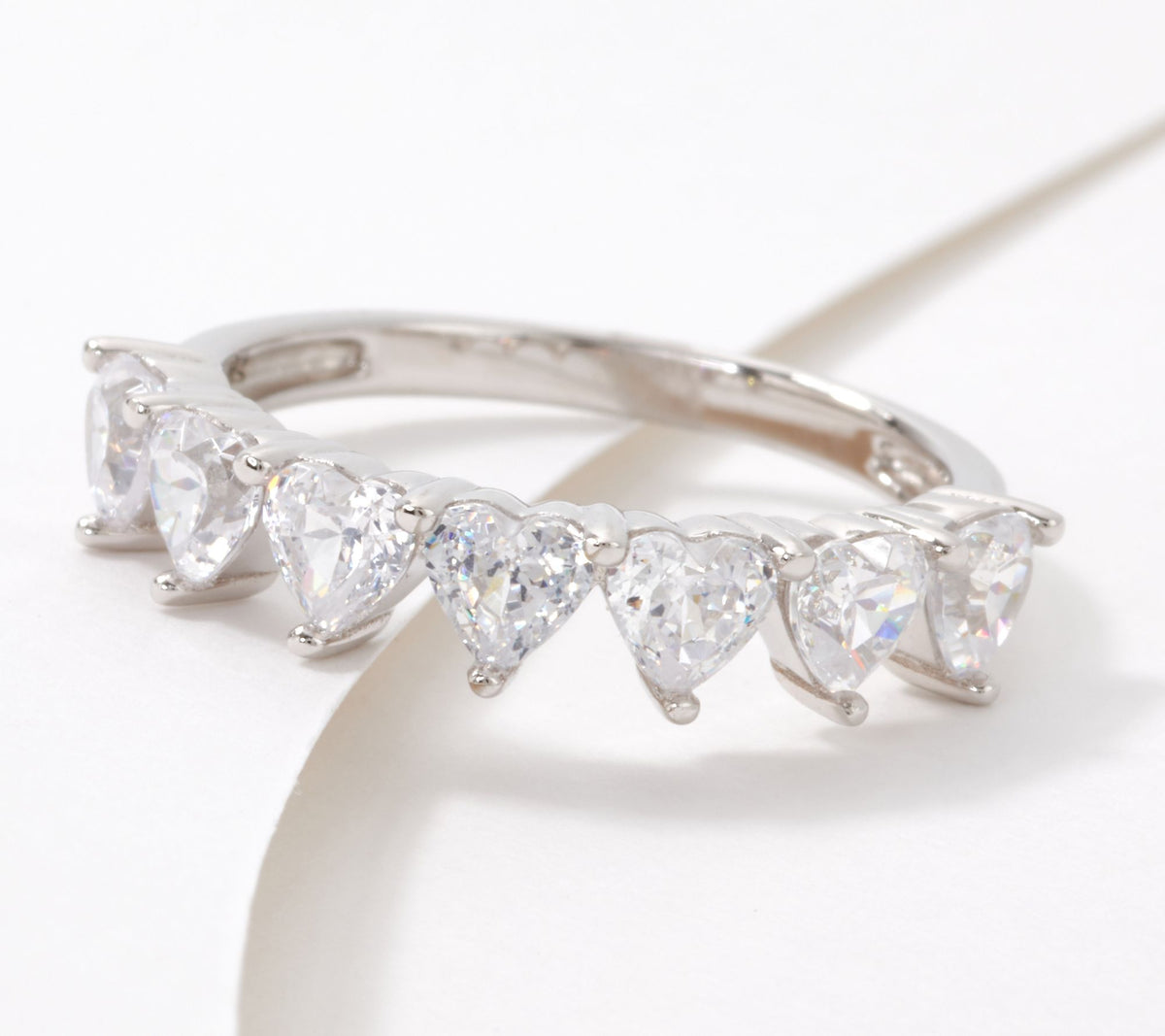 Diamonique Sterling Silver 100-Facet Heart Cut Anniversary Band Ring Size 10