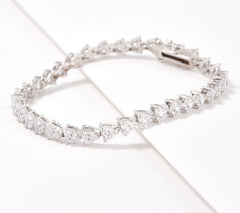Diamonique 100 Facet Sterling Silver Heart Cut Tennis Bracelet, 6-3/4