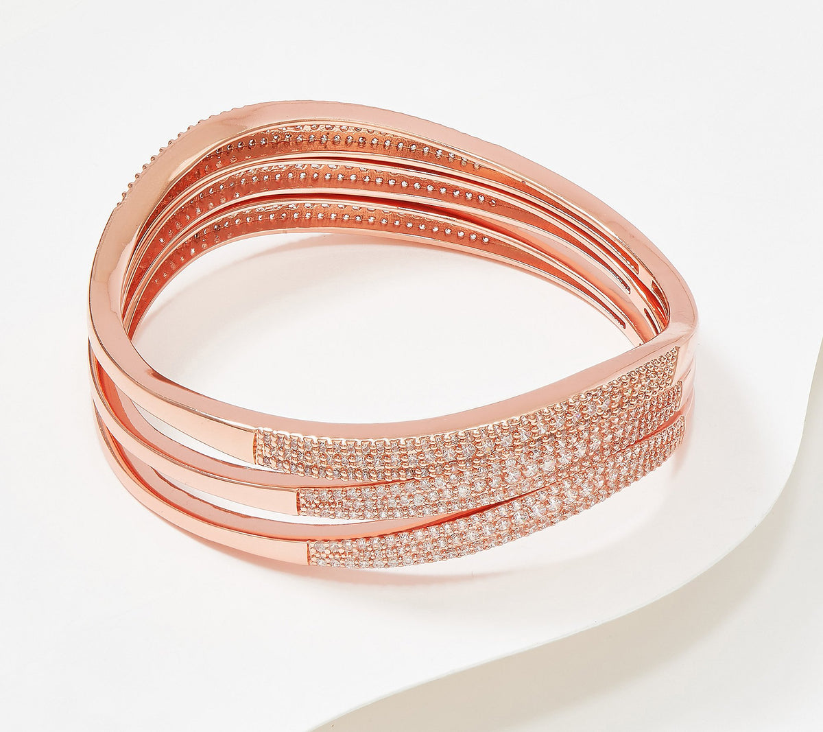 Diamonique x Zaxie CZ Rosetone Brass Set of 3 Stackable Bangles 7-1/4"
