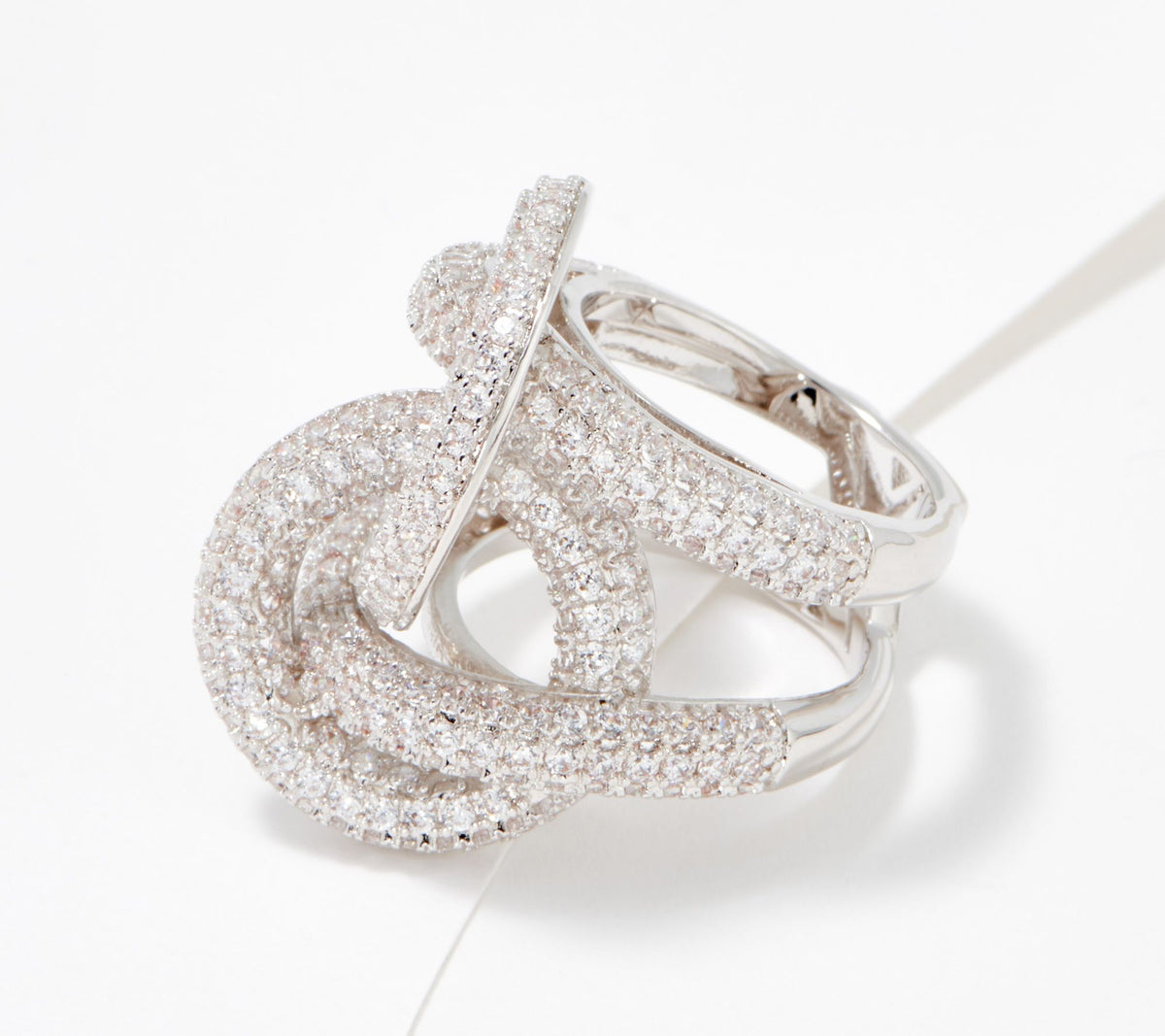 Diamonique x Zaxie Silvertone "Pop Fizz Link" Pave Cocktail Ring, Size 7
