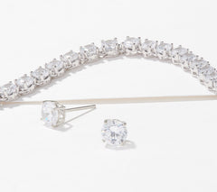 Diamonique Sterling Silver Tennis Necklace & Studs, 16"