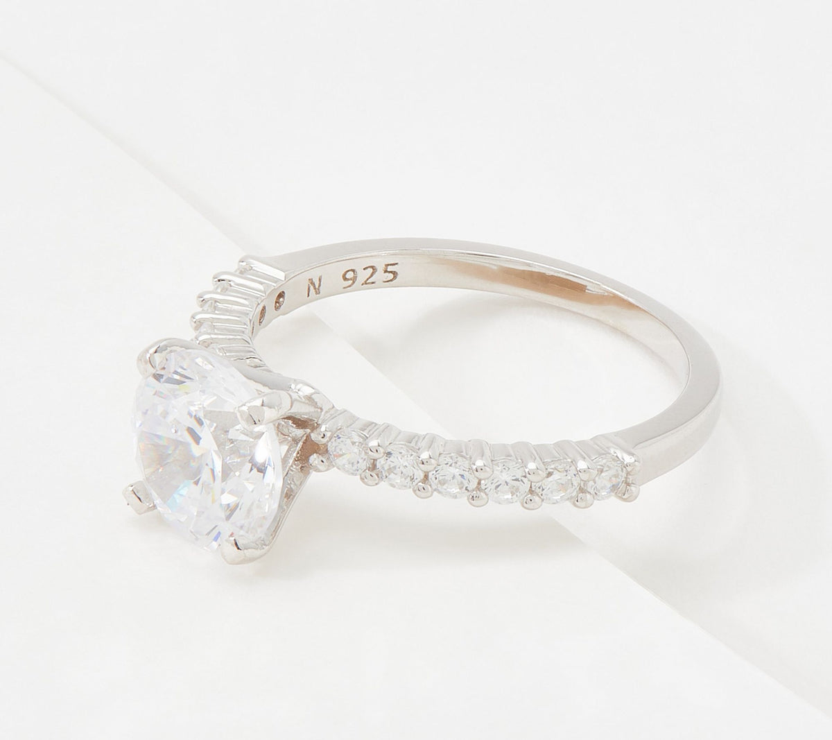 Diamonique Sterling Silver 100-Facet Round CZ Bridal Ring, Size 9