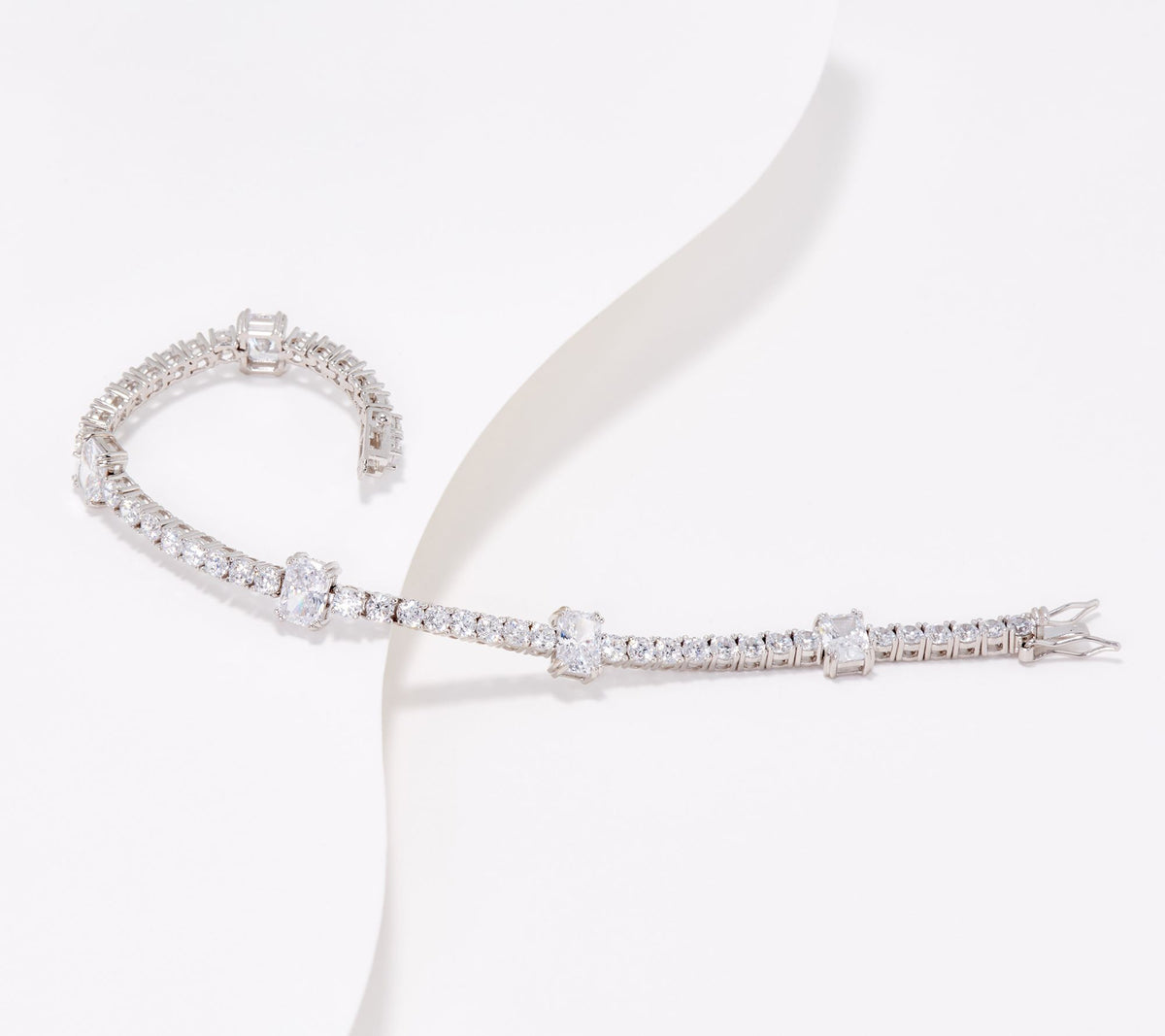 Round Diamonique 100-Facet  Radiant Tennis 6-3/4" Bracelet Sterling Silver