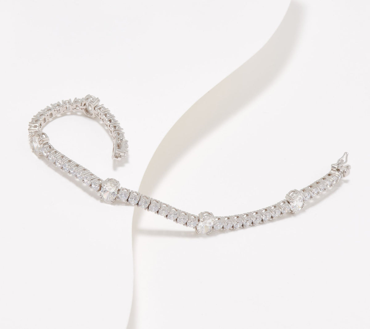 Diamonique Sterling Silver Oval 100-Facet Tennis Bracelet, 6-3/4"
