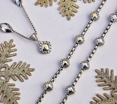 JAI Sterling Silver & 14K Gold 5.3mm Box Chain Station Bracelet, 8-1/4"