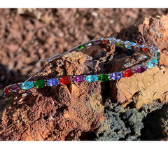 Generation Gems Sterling Silver Oval-Cut Multi Exotic Gemstone Tennis Bracelet, Large