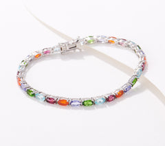 Generation Gems Sterling Silver Oval-Cut Multi Exotic Gemstone Tennis Bracelet, Large