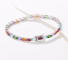 Generation Gems Sterling Silver Oval-Cut Multi Exotic Gemstone Tennis Bracelet, Large