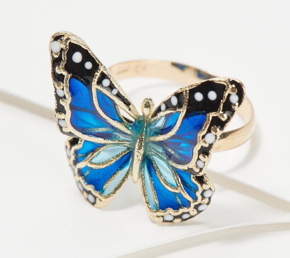 Denary 10K Yellow Gold Blue Enamel Butterfly Ring Size 7