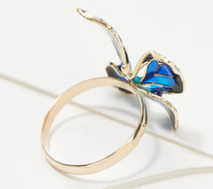 Denary 10K Yellow Gold Blue Enamel Butterfly Ring Size 7