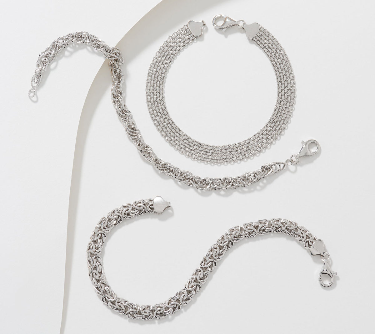 Sterling Silver Set of 3 Textured Bracelets By Silver Style, Average
