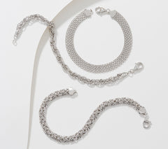 Sterling Silver Set of 3 Textured Bracelets By Silver Style, Average