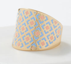 Italian Silver Sterling Goldclad Graduated Teal/Peach Enamel Band Ring, Size 9