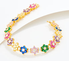 Diamonique Floral Bouquet Tennis Bracelet Sterling Silver