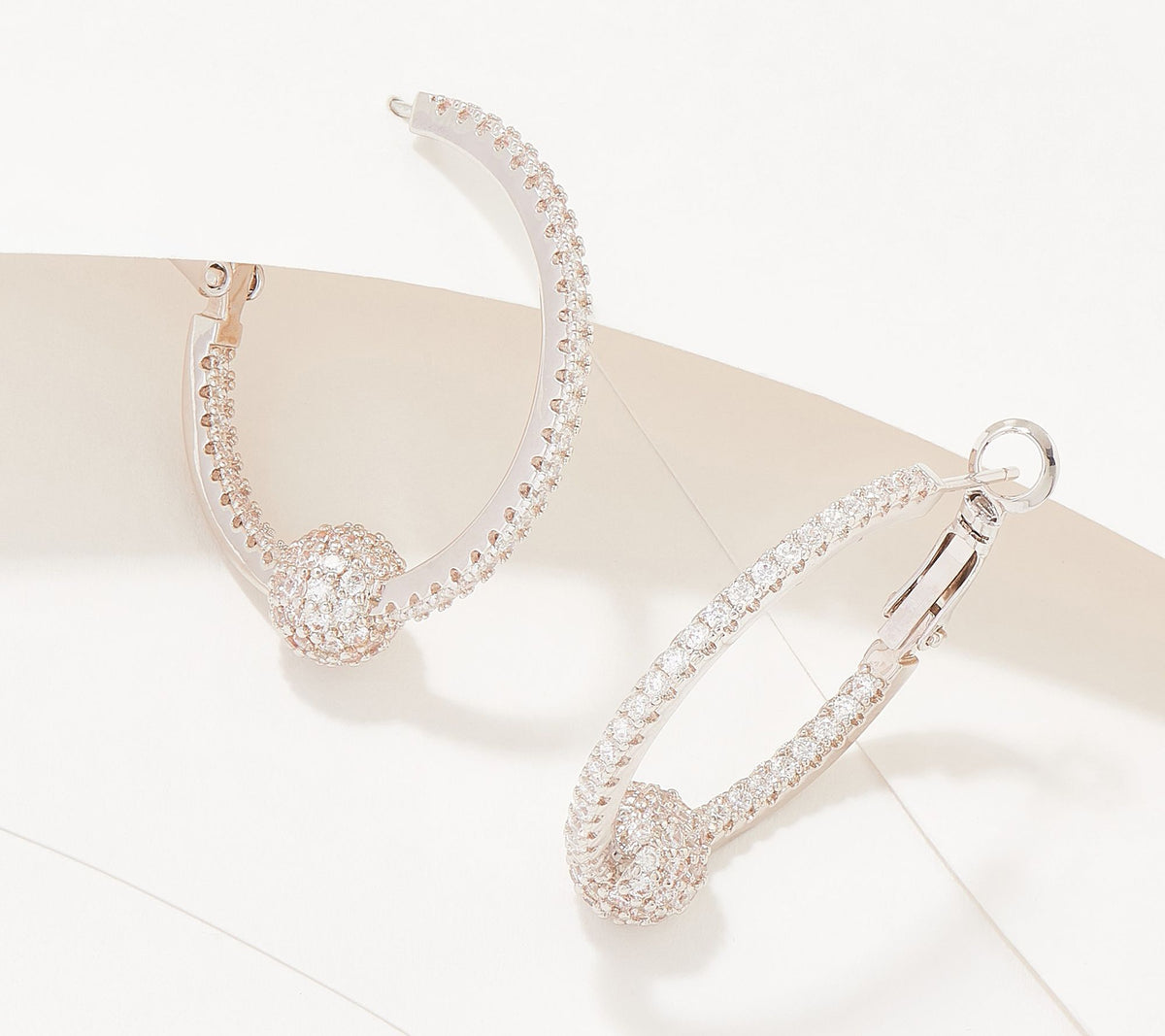 Diamonique x Lisa Freede 1-1/4" Disco Ball Hoop Earrings, Rhodium-plated brass