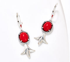 American West Sterling Silver Red Coral Squash Blossom Earrings