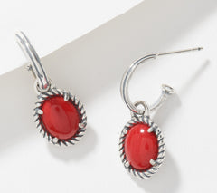 American West Sterling Silver Red Coral Charm Reversible Hoop Earrings