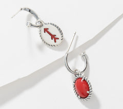 American West Sterling Silver Red Coral Charm Reversible Hoop Earrings