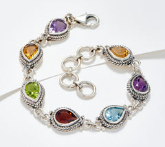 Artisan Crafted Sterling Silver Pear Gemstone Bracelet Size Small
