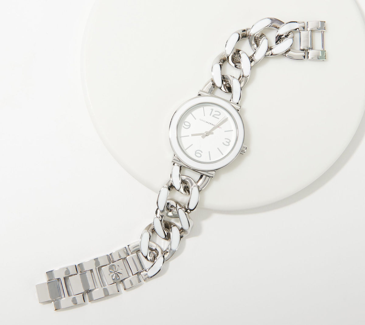 Isaac Mizrahi Live! Enamel Curb Moonstone Chain Watch, One Size