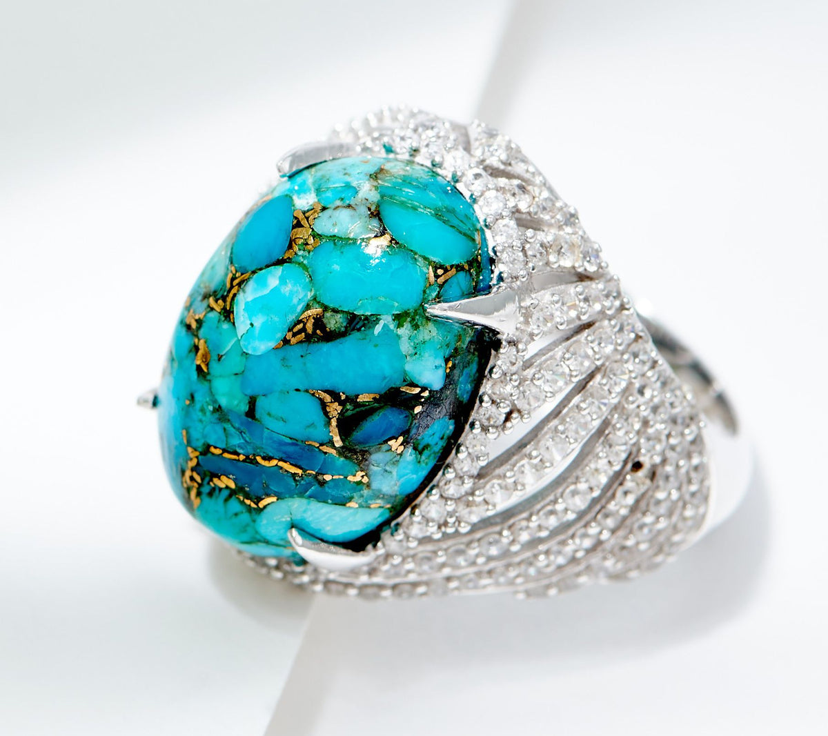 Affinity Gems Sterling Silver Turquoise & White Zircon Ring Size 8