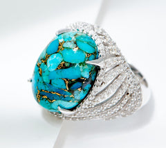 Affinity Gems Sterling Silver Turquoise & White Zircon Ring Size 8