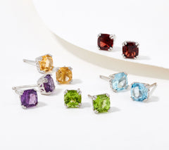 Affinity Gems Sterling Silver Set of 5 Cushion Cut Stud Earrings