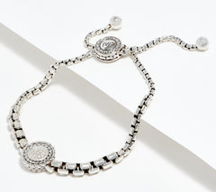 JAI Sterling Silver Diamond Pave Station Box Chain Bracelet,  6.5" - 7.5"