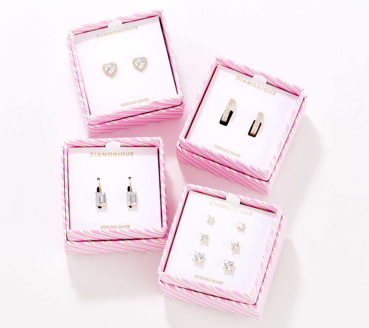 Diamonique  Boxed Set of 4, 14K gold-plated Silver Sterling Earring Gifts